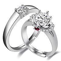 2 pcs Adjustable His and Hers Engagement Ring Set Puzzle Matching Heart Wedding Bands Couples Gifts LB018