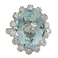 10.25 Carat Natural Blue Aquamarine and Diamond (F-G Color, VS1-VS2 Clarity) 14K White Gold Luxury Cocktail Ring for Women Exclusively Handcrafted in USA