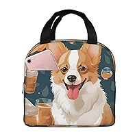 Cute Corgi Pet And Milk Tea Print Lunch Bag Insulated Lunch Box For Women/Men Reusable Lunch Tote Bag Leakproof Cooler Bag Picnic Bag For Work Office Travel