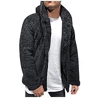 Mens Winter Coat,Blanket Coat For Men，Fleece Thick Warm Button Jacket Cozy Homely Unisex Flannel Hooded Outerware