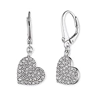 DKNY Womens Heart Leverback Drop Earrings in Silver with Crystal Stones, 60527648
