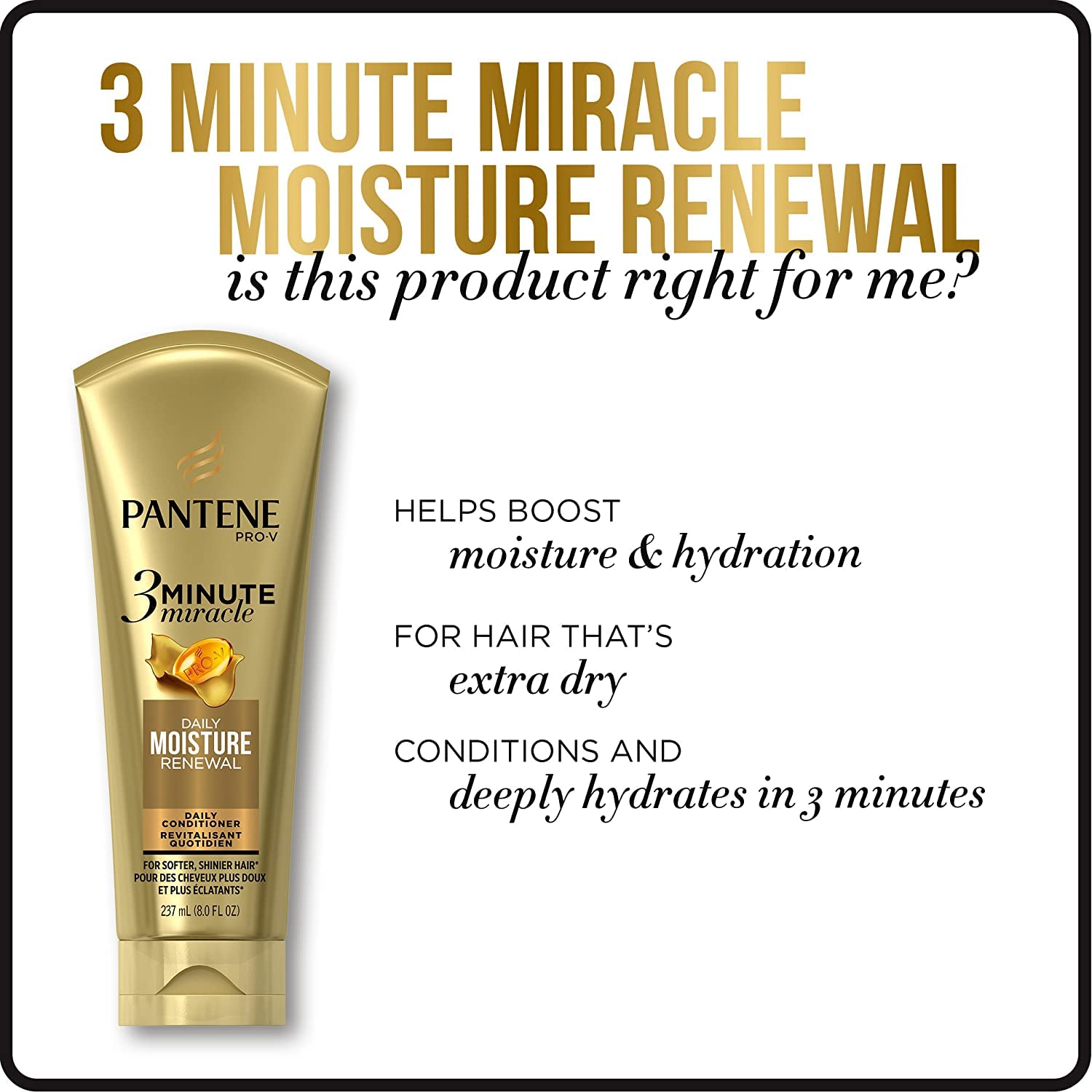 Pantene Moisture Renewal 3 Minute Miracle Deep Conditioner, 6 Fluid Ounce, Pack of 2