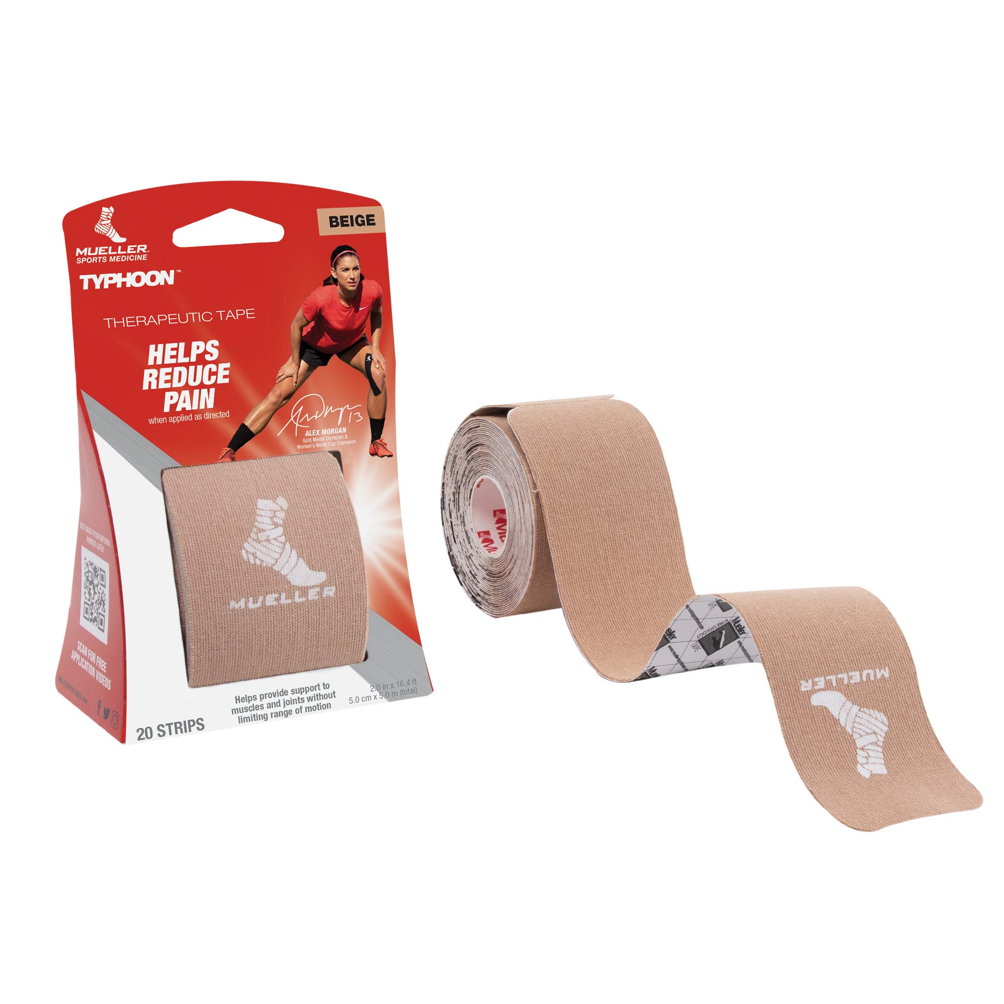 Mueller Sports Medicine Typhoon Kinesiology Therapeutic Tape, Pre-Cut I-Strips, Beige, 20 Count