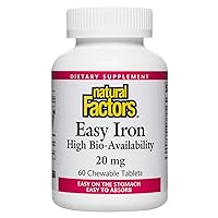 Natural Factors, Easy Iron Chewable, Gentle Supplement for Energy and Metabolism Support, Vegan, Tropical Fruit Flavor, 60 tablets (60 servings)