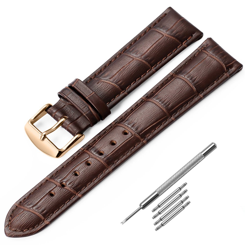 iStrap Leather Watch band Alligator Grain Calfskin Replacement Strap Stainless Steel Buckle Bracelet for Men Women-18mm 19mm 20mm 21mm 22mm 24mm-Black Brown
