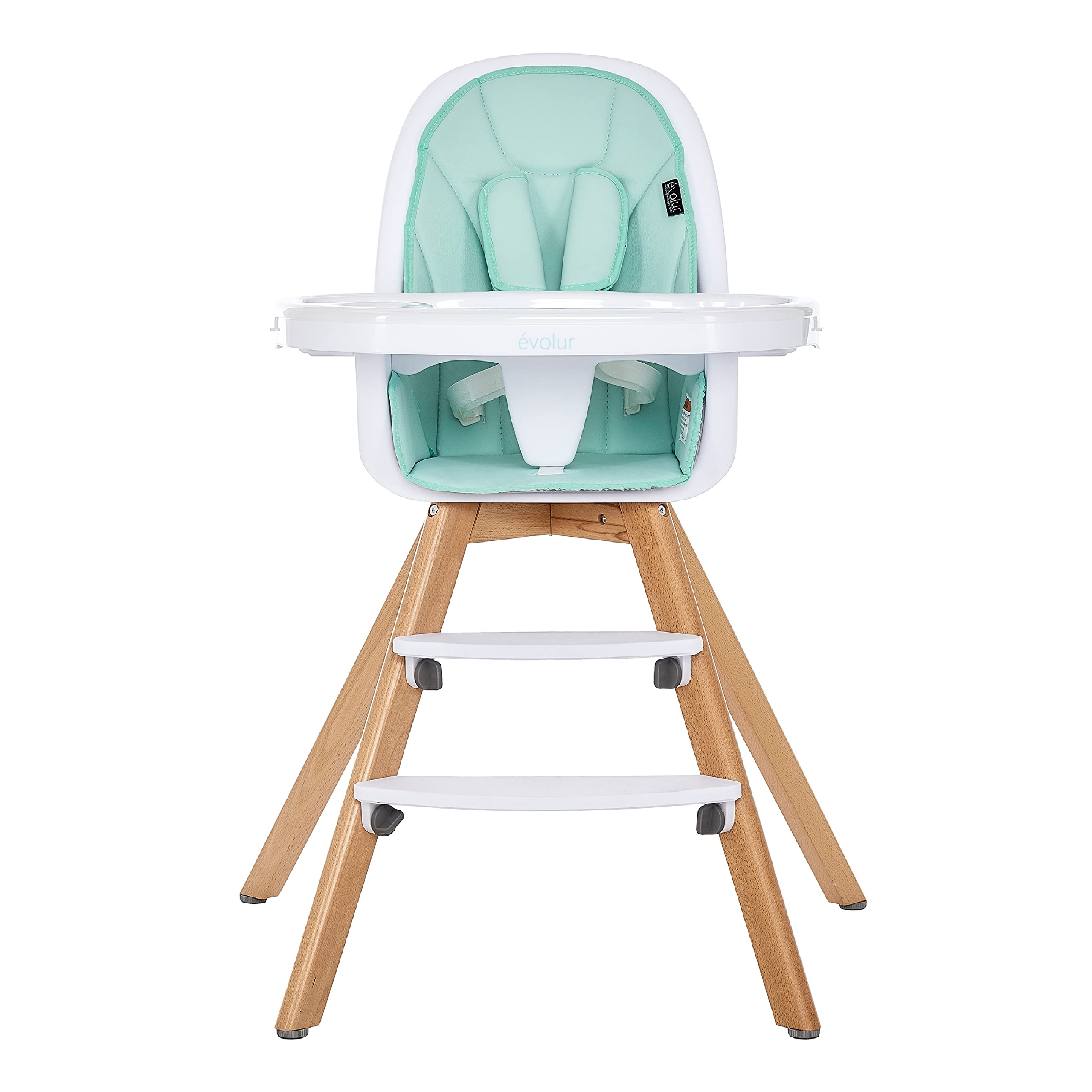 Evolur Zoodle 2 in 1 Baby High Chair in Mint, Easy to Clean, Adjustable and Removable Tray, Compact and Portable Convertible High Chair for Babies and Toddlers