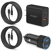USB C Car Charger, 40W Dual Port Type C Fast Car Charger Adapter + 2Pack 6FT USB C to C Cable + 20W USB C Wall Charger Block for iPhone 15 Pro Max Plus, Galaxy S23 S22 S21, LG, Pixel, Android