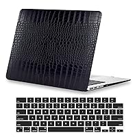 KEROM Compatible with MacBook Pro 16 inch Case 2023 2022 2021 Release M3 A2991 M2 A2780 M1 A2485 Pro Max Chip, Crocodile Skin PU Leather Hard Shell Case & Keyboard Cover, Has Logo Cutout, Black