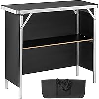 VEVOR Folding Portable Bar Table, Tradeshow Podium Table for Indoor, Outdoor, Party, Picnic, Exhibition, Includes Carrying Case, Storage Shelf and Black Skirt, 38.39