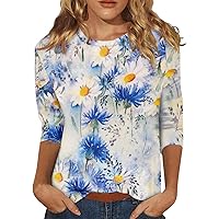 Women's Short Sleeve Blouses Fashion Casual 3/4 Print Stand Collar Pullover Top Summer 2024 Trendy, S-3XL