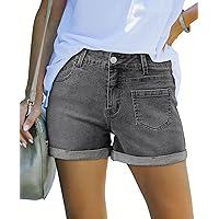 SANMM Casual Stretch Denim Shorts for Women Summer with Button Pockets