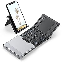 iClever Foldable Bluetooth Keyboard, BK08 Folding Keyboard with Touchpad, Aluminum Build, USB-C Charge, Travel Wireless Keyboard with Stand Holder for iPad, iPhone, Smartphone and Tablet