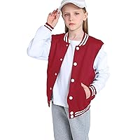 Girls Varsity Jacket Kids Baseball Lightweight Jacket Fleece Coat Button Closure School Outwear 2-14 Years