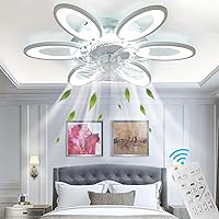 24.5'' Low Profile Ceiling Fan with Lights, Modern Dimmable Flower Shape Ceiling Light Fan with Remote, Fandelier Ceiling Fans Fixture with 6 Speeds and 3 Colors for Living Room Bedroom