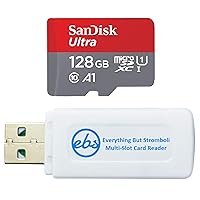 SanDisk MicroSD 128GB Ultra Card for Motorola Phone Works with Moto G54, Moto G Power 5G, Moto G (23), Moto G84 (SDSQUAB-128G-GN6MN) Bundle with 1 Everything But Stromboli MicroSDXC & SD Card Reader