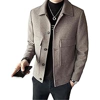 Wool Blend Trench Coat Woolen Coat Men Short Korean Slim Plaid Jacket Men Tweed Coat