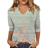 3/4 Sleeve Shirts for Women Cute Print Graphic Tees Blouses Casual Plus Size Basic Women's Athletic Shirts