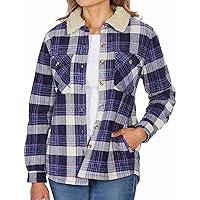 Women's Plaid Fleece Jackets Plush Sherpa Lined Shirt Jacket with Pockets