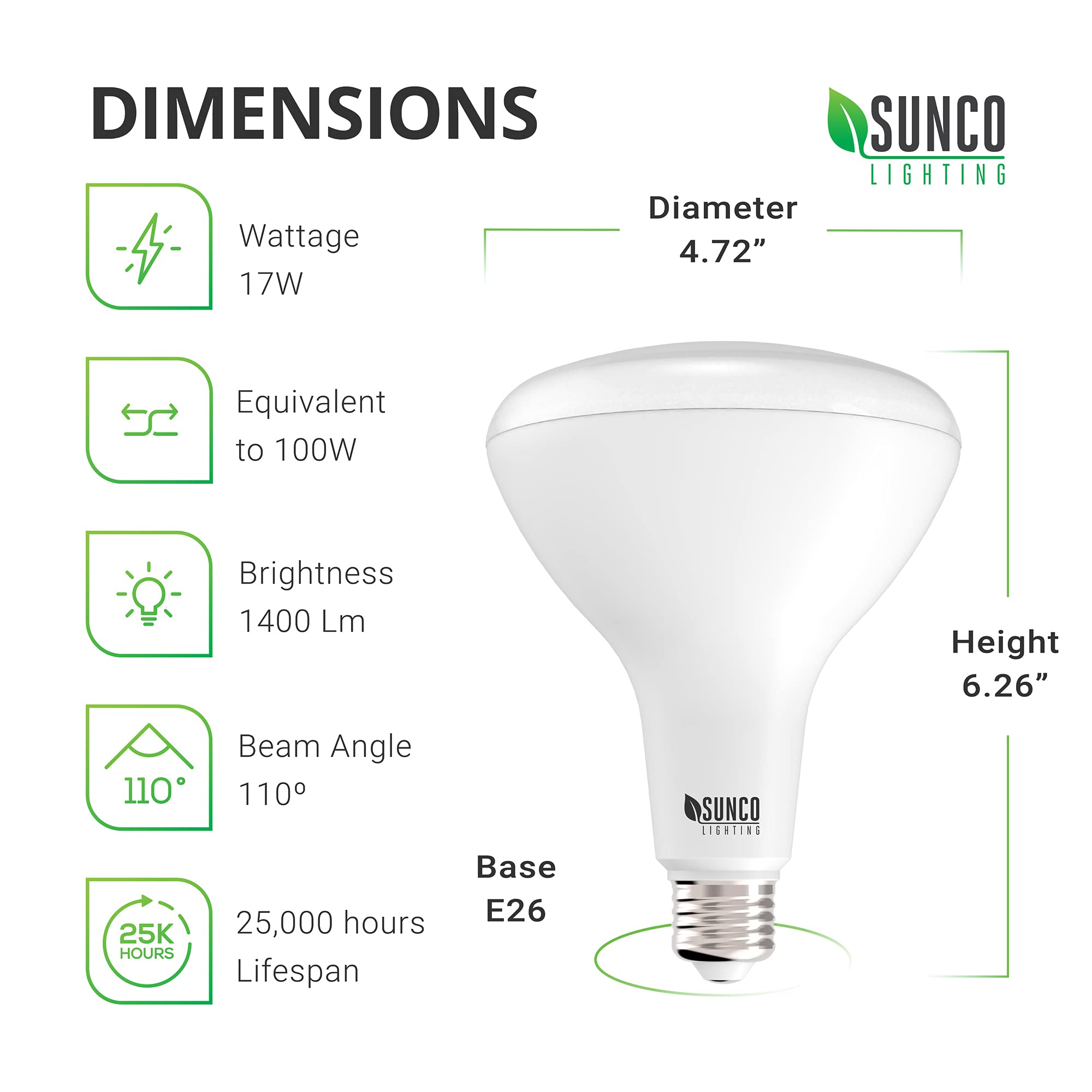 Sunco BR40 LED Light Bulbs, Indoor Flood Light, Dimmable, 5000K Daylight, 100W Equivalent 17W, 1400 LM, E26 Base, Recessed Can Light, High Lumen, Flicker-Free - UL & Energy Star 8 Pack
