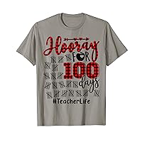 Hooray for 100 Days Buffalo Plaid Teacher 100 Days of School T-Shirt
