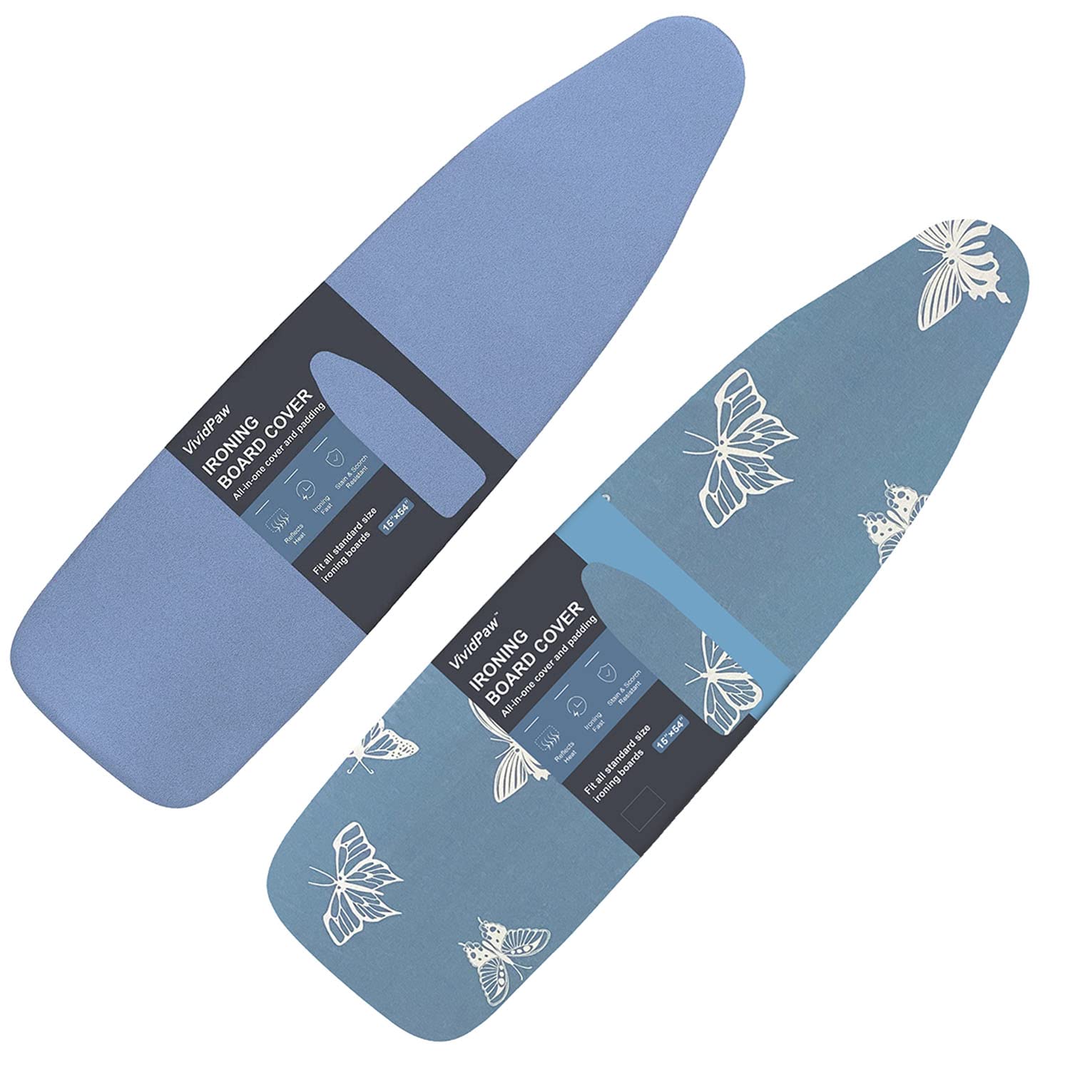 VividPaw Ironing Board Cover and Pad Standard Size 15×54, Value Pack (Blue and Butterfly)