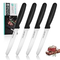 HAUSHOF Steak Knives Set of 4, Sharp Serrated Steak Knives, Premium Stainless Steel Steak Knife Set with Gift Box, Black Handle