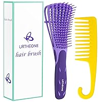 Hair Brush,URTHEONE Detangler Brush and Wide Tooth Comb Set for Black Natural Curly Wet Dry Thick Straight Long Hair, Afro American Type 3a-4c, Comfortable Grip