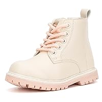 Olivia Miller Toddler's Girl Fashion Shoes, Sunday Rose Faux PU Leather Lug Sole Chunky Heel Lace Up Round Toe Winter Snow Casual Classic Bootie Ankle Boots