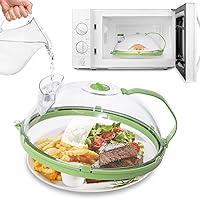 Clear Microwave Splatter Cover for Food with Handle and Water Storage Box, 10 Inch Anti-Watermark Plate Cover. Versatile Dish Covers with Adjustable Steam Vents in Green,BPA Free