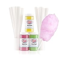 Cotton Candy Express Floss Sugar plus Cones with 3 - 11oz Plastic Jars of Bubble Gum, Green Apple & Pina Colada Flossing Sugars. 50 Paper Cones Included. Use with Cotton Candy Express Machine
