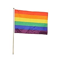 Gay & Lesbian Rainbow Pride Large 12 x 18 inch Stick Flag on a 2 Foot Wooden Pole new, Multicolor, SMALL