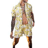 Men S Three Piece Suit Men Summer Fashion Suit Leisure Orientation Printed Suit Button Beach Shirt Short Wool