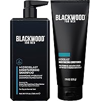 BLACKWOOD FOR MEN Hydroblast Moisturizing Shampoo (17 Oz) and Conditioner (7.76 Oz) Bundle - Men's Vegan & Natural for Curly & Coarse Hair - Sulfate Free, Paraben Free, & Cruelty Free