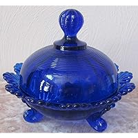 3 Footed Covered Candy Dish - American Made - Mosser Glass (Cobalt Blue)