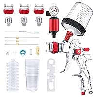 HVLP Spray Gun with Air Compressor Regulator 10pcs 600cc Mixing Cup and Lids, Air Spray Paint Gun with 1.4/1.7/2mm Nozzles, Automotive Paint Sprayer for Car, House Painting, Furniture
