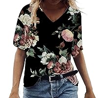 Womens Plus Size Tops Summer Short Sleeve Shirts Color Block Comfy Tunic Loose V Neck Raglan Henley Blouses Tees S-5XL