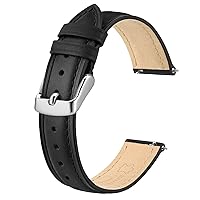 BISONSTRAP Elegant Leather Watch Straps, Quick Release, Watch Bands for Women and Men, 12mm, Black (Silver Buckle)