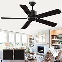 Ceiling Fan with Remote, 52-inch Outdoor/Indoor Black Fan No Light with Reversible DC Motor 6 Speed with Timer, 5 Blades Fan for Patio Bedroom Living Room，01