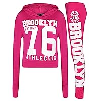 Girls Brooklyn 76 Hooded Crop Top & Legging Set Kids Active Wear 7-13 Years