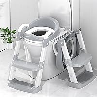 Potty Training Seat with Step Stool Ladder, Toddler Potty Training Toilet for Boys Kids, Potty Chair Adjustable Potty Seat for Toilet with Anti-Slip Wide Steps Splash Guard Safety Handles
