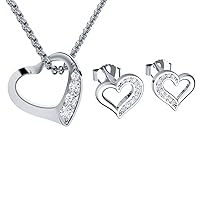 Heart Necklace and Earrings Set FF201 SS925ZIFA Heart Shaped Stud Earrings