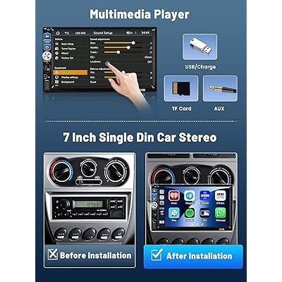 Hikity Single Din Car Stereo 7 Inch Touchscreen with Apple Carplay Android  Auto Bluetooth 5.1, Car Audio Receiver with Mirror Link FM Radio SWC USB