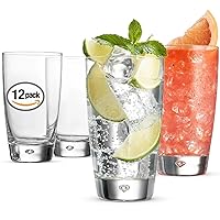 Luna Set Of 12 Cooler Glasses, 15.25 Oz. Clear Crystal Glassware, for Water, Juice and Mojitos Dishwasher Safe, Made In Italy.