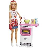 Barbie Bakery Chef Doll & Playset, Toy Oven with 'Timer' Sound, Rising Desserts, Color-Change & Cooking Accessories