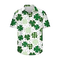 Saint Patrick's Day Shirt for Men Casual Button Down Aloha Shirts Irish Green Tops Shamrock Print Hawaiian Tees