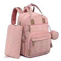 iniuniu Diaper Bag Backpack, 4 in 1 kit Large Unisex Baby Bags for Boys Girls, Waterproof Travel Back Pack with Diaper Pouch, Washable Changing Pad, Pacifier Case and Stroller Straps, Pink