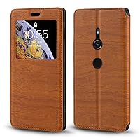 Sony Xperia XZ3 Case, Wood Grain Leather Case with Card Holder and Window, Magnetic Flip Cover for Sony Xperia XZ3 Brown