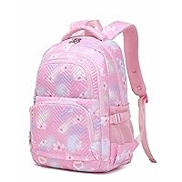School Backpack for Girls Kids Cute Floral Bookbag Elementary Middle-School Water Resistant Large Capacity (Pink)