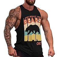 I Just Really Like Bear,ok Men's Workout Tank Top Casual Sleeveless T-Shirt Tees Soft Gym Vest for Indoor Outdoor