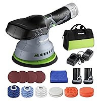 WORKPRO Cordless Car Buffer Polisher 6-Inch Dual Action Polisher for Car Detailing with 2 pcs 12V Rechargeable Battery, Orbital Polisher with Adjustable Speed, Car Buffer Polisher Kit